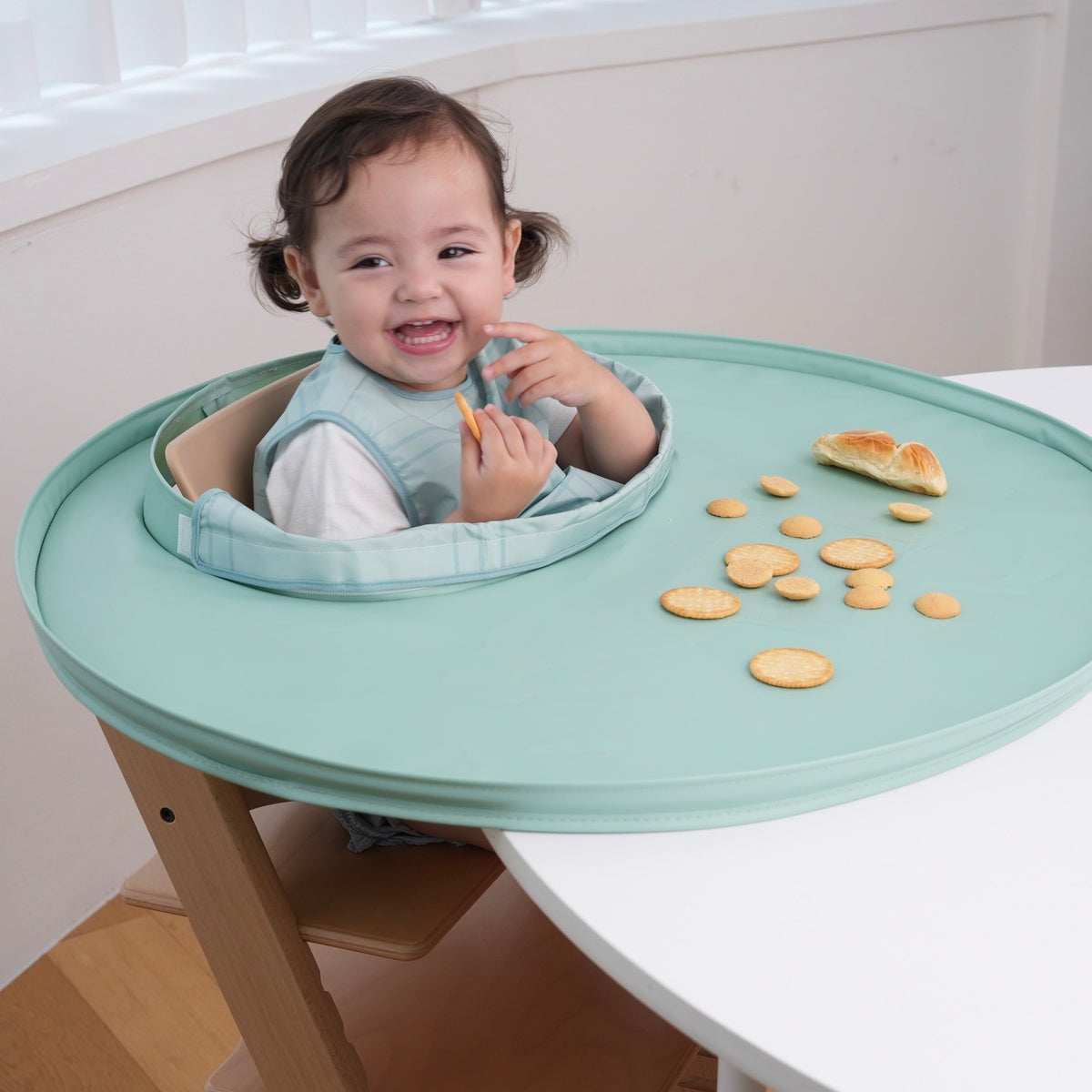 BABY BIB & TRAY SET｜ Mint Check